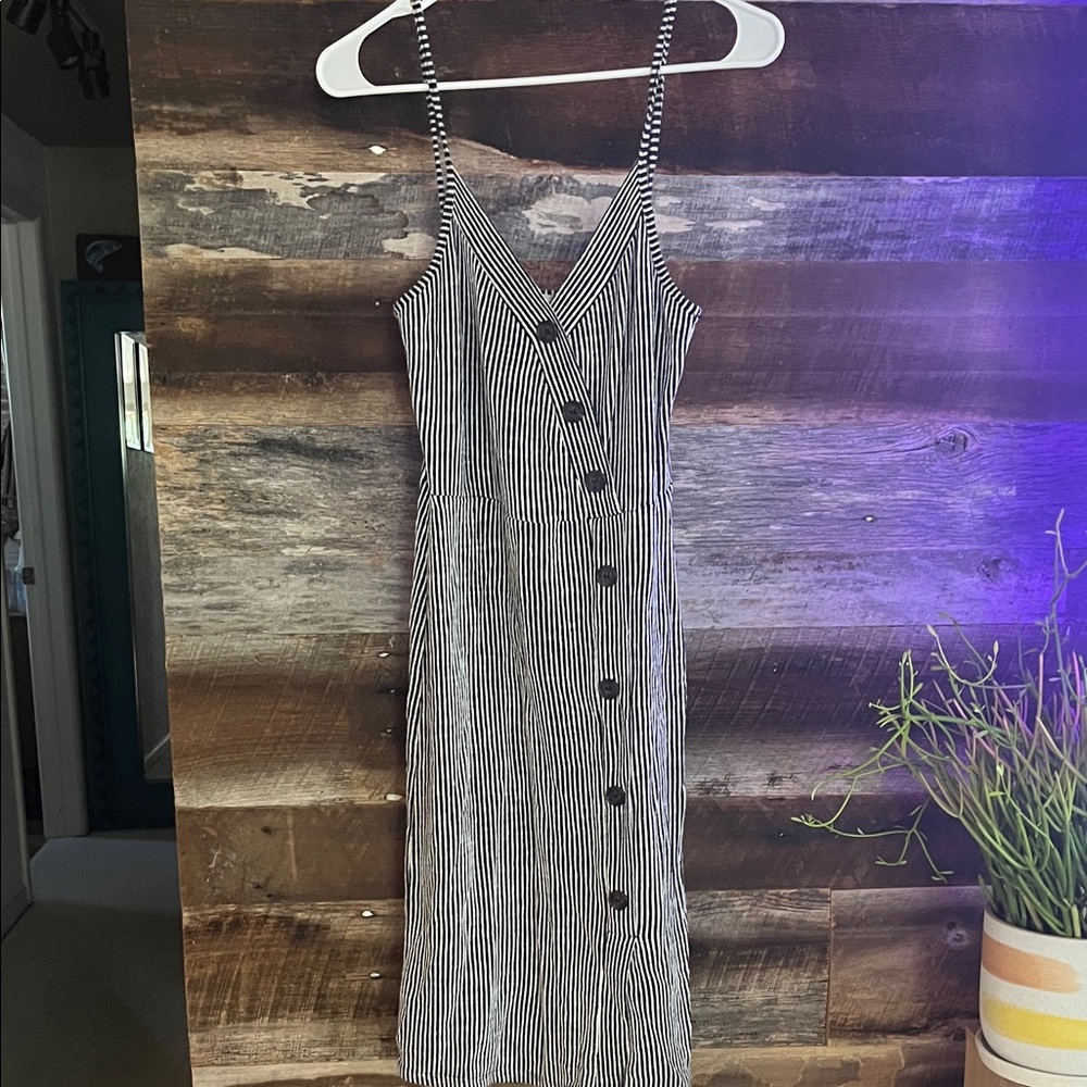 Caution To The Wind Black and Gray Striped Midi Dress